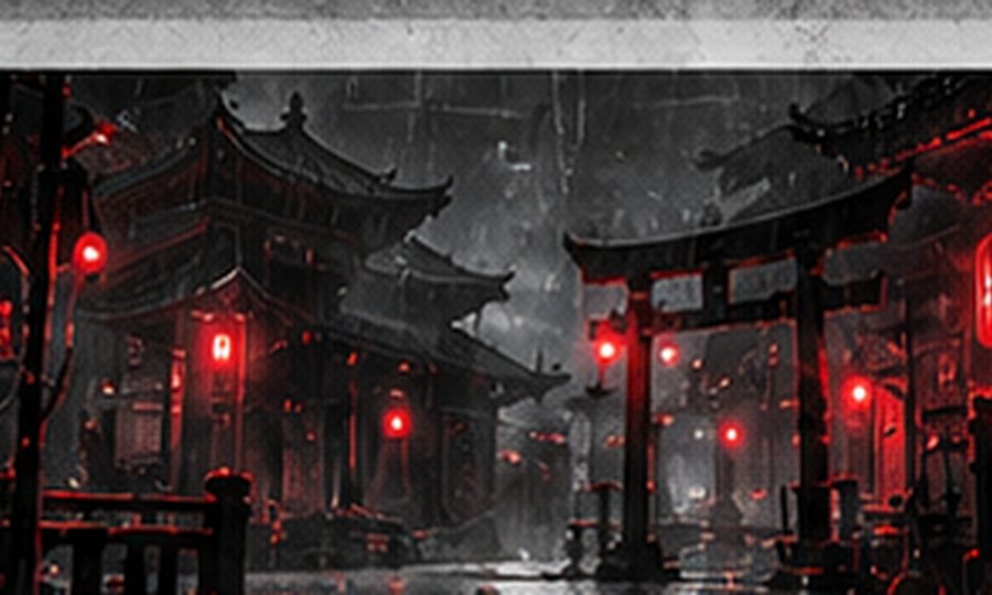 Ilustración conceptual de una ciudad nocturna con luz roja